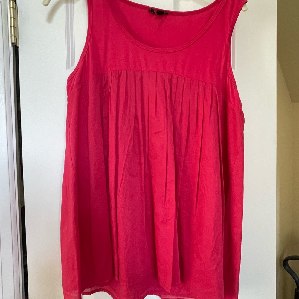 Theory Red Relaxed Pleated Tank Top